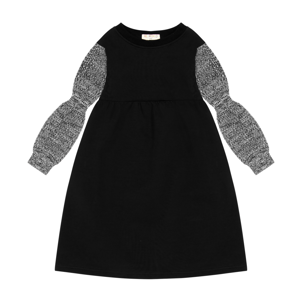 Retro Kid Scuba Knit Twirl Dress - Black/Cream