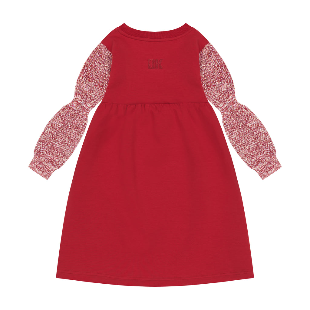 Retro Kid Scuba Knit Twirl Dress - Raspberry/Cream