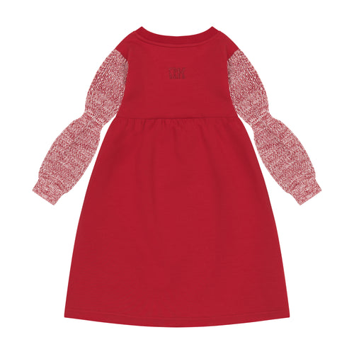 Retro Kid Scuba Knit Twirl Dress - Raspberry/Cream