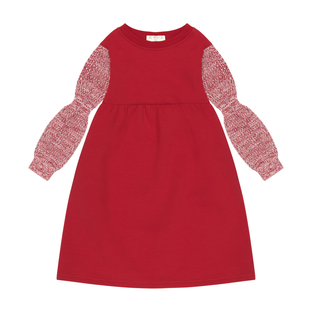 Retro Kid Scuba Knit Twirl Dress - Raspberry/Cream