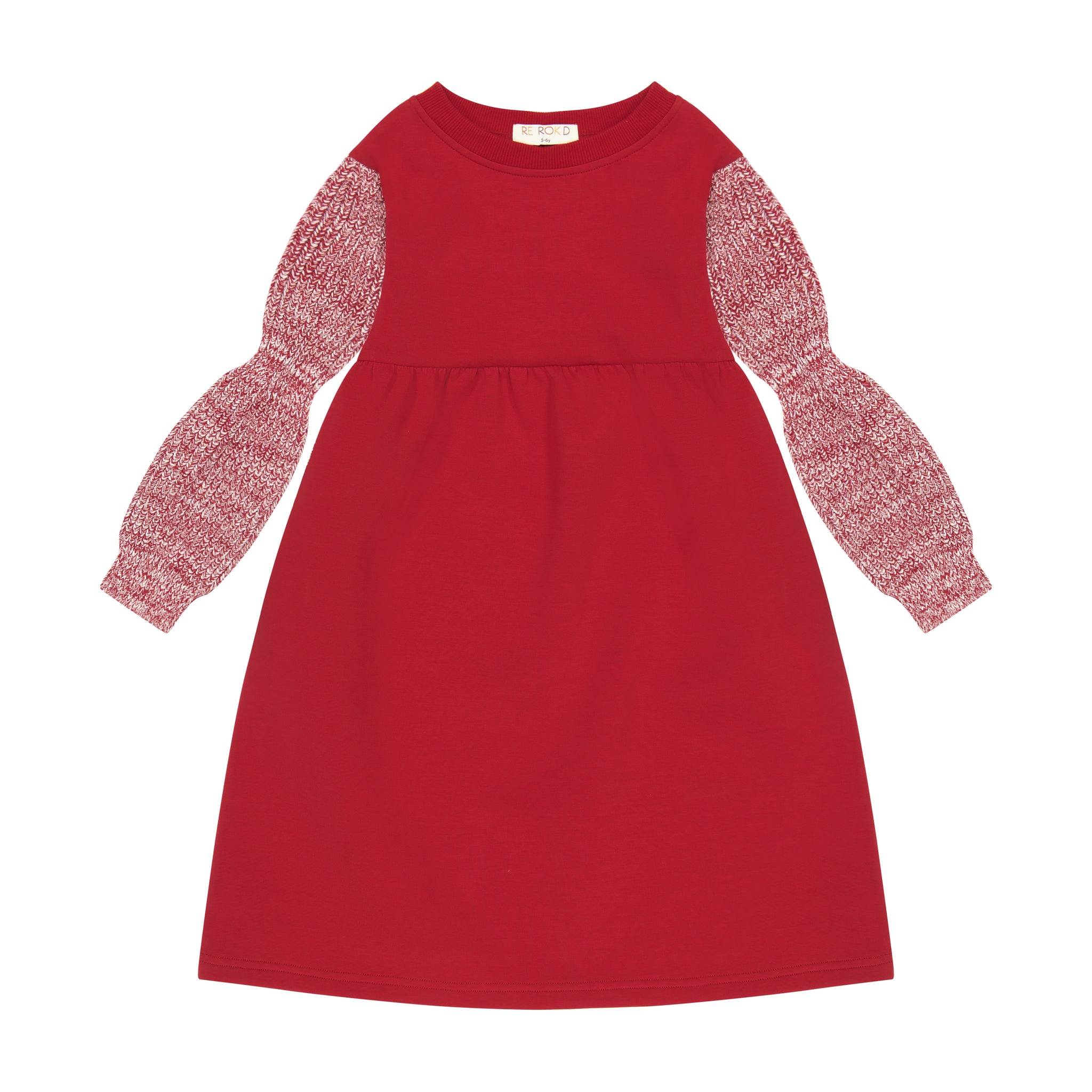 Retro Kid Scuba Knit Twirl Dress - Raspberry/Cream Moonlight Retro Kid Scuba Knit Twirl Dress - Raspberry/Cream Moonlight