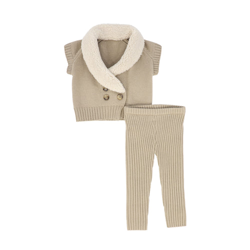 Le Bourdon Knit Sherpa Vest Set - Oatmeal