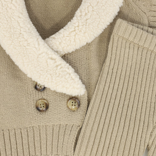 Le Bourdon Knit Sherpa Vest Set - Oatmeal