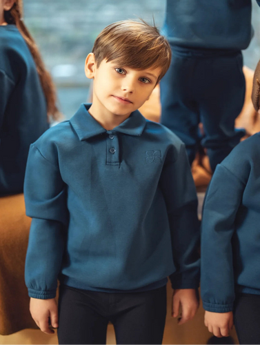 Numu Embroidered Fan Polo Sweatshirt - Storm Teal