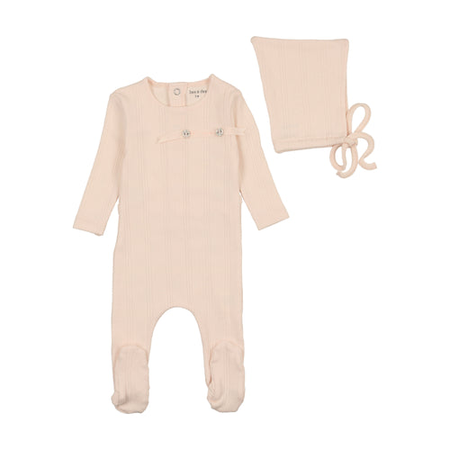 Bee & Dee Organic Ditsy Pointelle  Footie & Bonnet - Champagne Pink