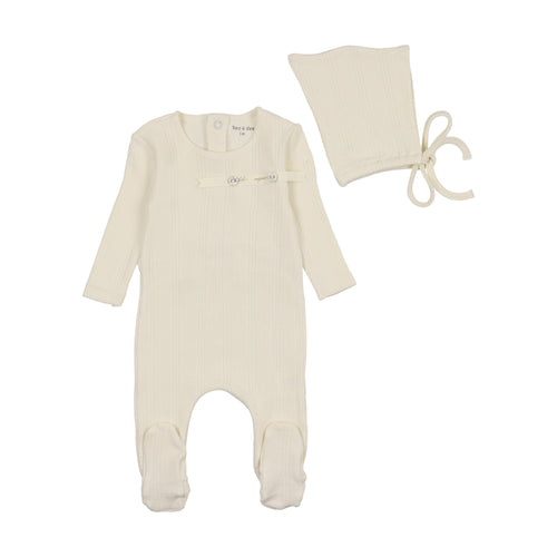 Bee & Dee Organic Ditsy Pointelle  Footie & Bonnet - Cream Shadow