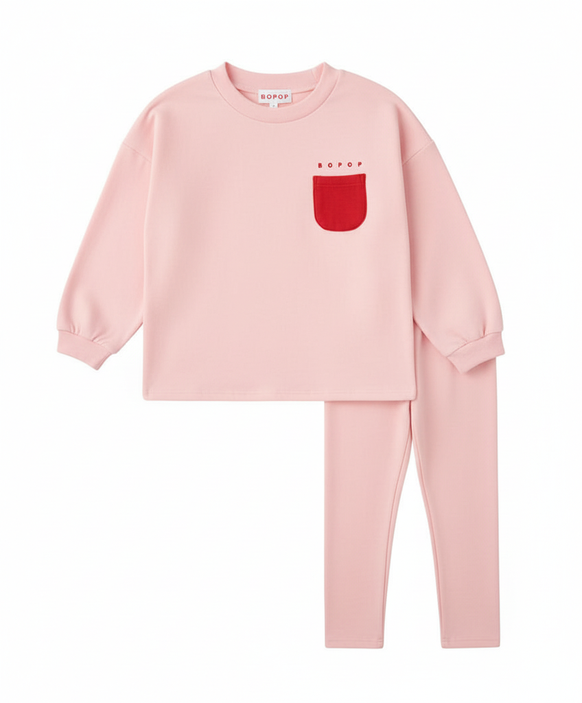 Bopop Reflector Pocket Collection Button Down Baby Set (Pink with Red Detail)