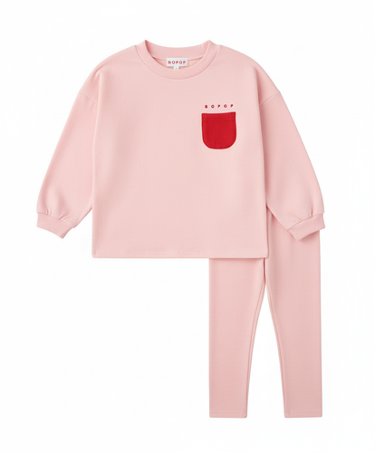 Bopop Reflector Pocket Collection Button Down Baby Set (Pink with Red Detail)