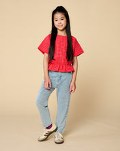 Load image into Gallery viewer, Petit Blush Elastic Waist Blouse - Check Red