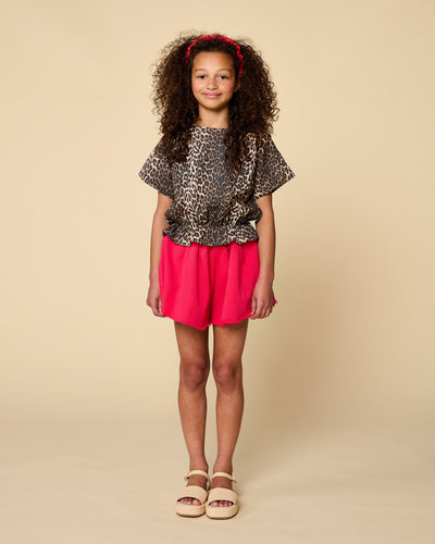 Petit Blush Elastic Waist Blouse - Leopard