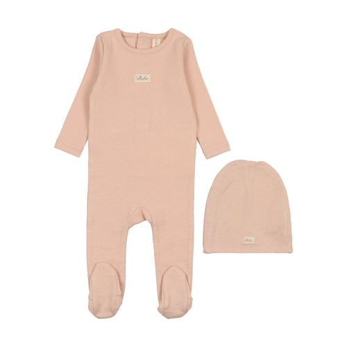 Lilette Pointelle Bebe Footie & Beanie - Shell Pink
