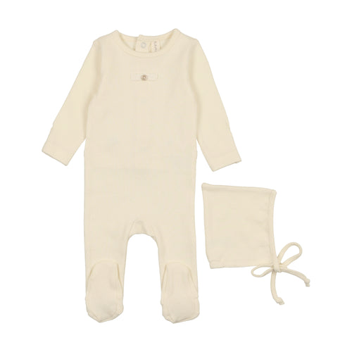Lil Legs Pointelle Circle Footie & Beanie - Ivory