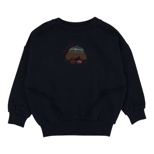 Lil Legs Plaid Detail Boys Sweatshirt - Navy