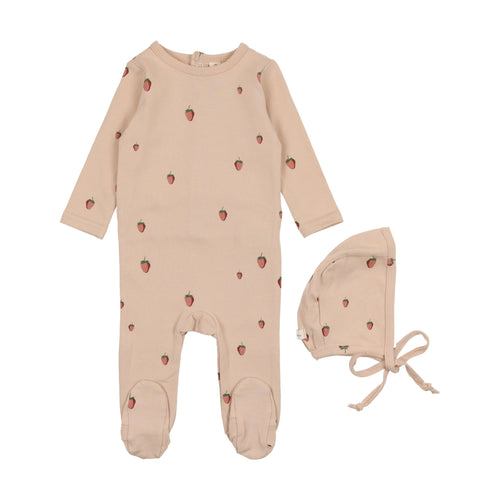 Lil Legs Pink/Strawberry Printed Fruit Footie & Bonnet