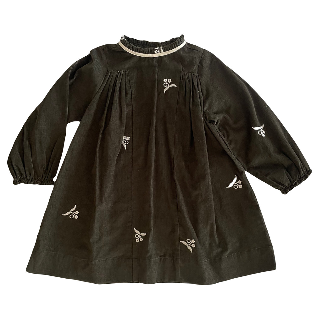 Orange Dimanche Corduroy Embroidered Dress - Green