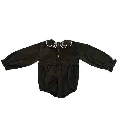 Orange Dimanche Baby Girl Corduroy Romper - Green