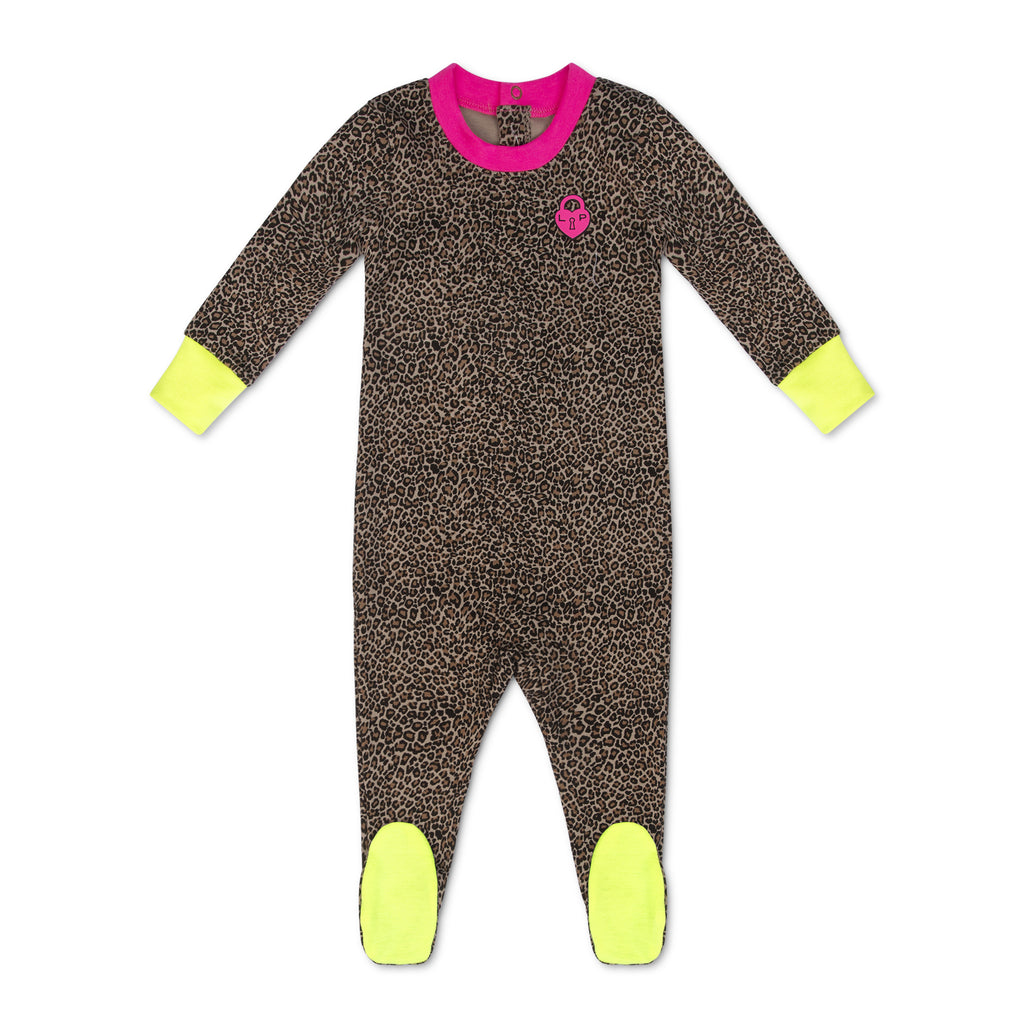 Little Parni Leopard Footie And Hat (PJ111) - Hot Pink
