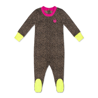 Little Parni Leopard Footie And Hat (PJ111) - Hot Pink
