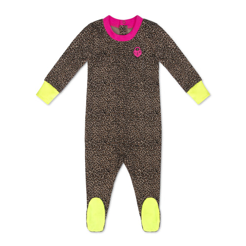 Little Parni Leopard Footie And Hat (PJ111) - Hot Pink