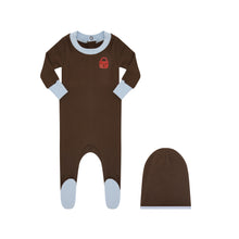 Load image into Gallery viewer, Little Parni  Footie And Hat  (PJ126) - Brown/Light Blue