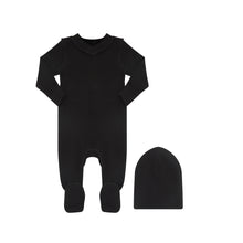 Load image into Gallery viewer, Little Parni V-Neck Footie And Hat  (PJ131) - Black