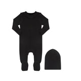 Little Parni V-Neck Footie And Hat  (PJ131) - Black