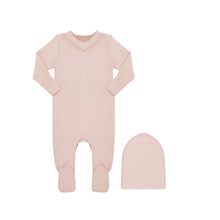 Load image into Gallery viewer, Little Parni V-Neck Footie And Hat  (PJ131) - Pink