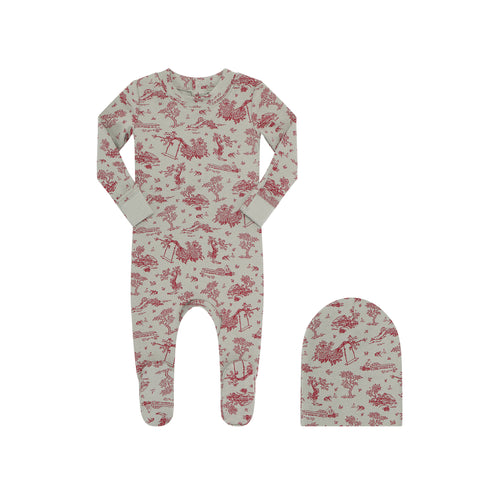 Parni Classic Toile Footie & Beanie - Pink