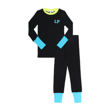 Load image into Gallery viewer, Parni PJ68 Varsity Neon Pajamas - Black/Blue