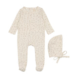 Bonjoy Printed Pointelle Footie & Bonnet - Leaf Print