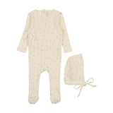 Lilette Printed Pointelle Wrap Footie & Bonnet - Milk/Rose