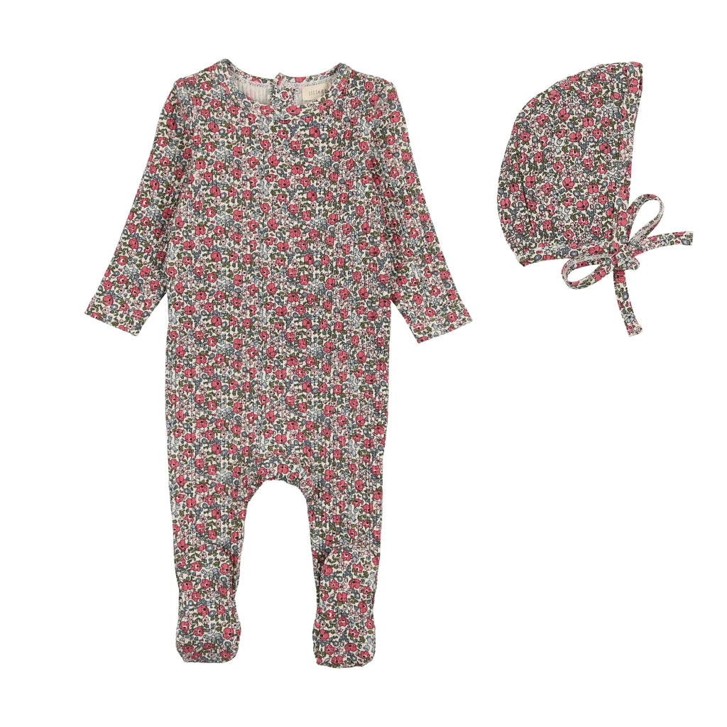 Lil Leg Pink Floral Footie & Bonnet