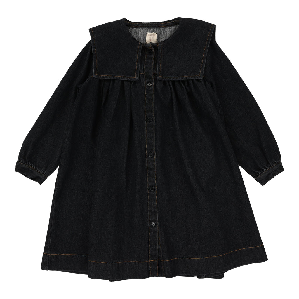 Lil Legs Pleated Sailor Dress - Black Denim