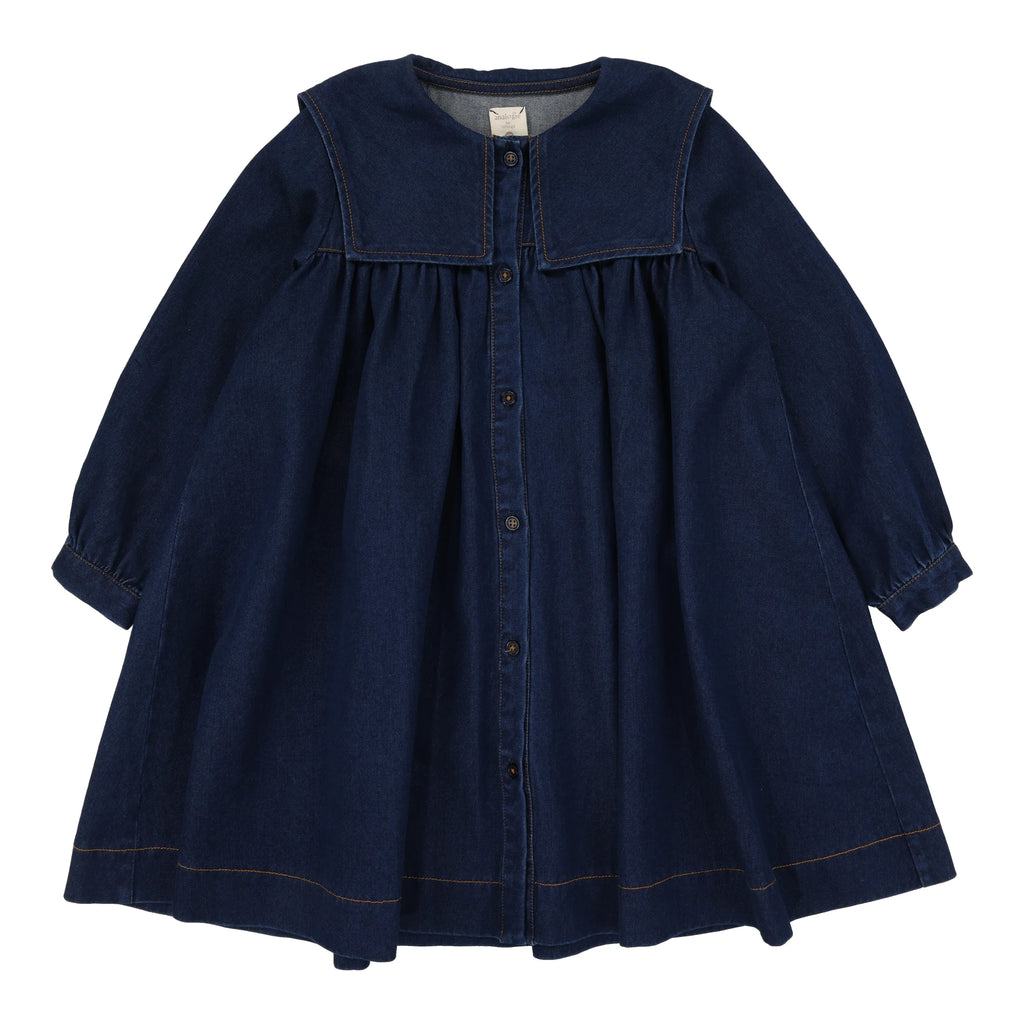 Lil Legs Pleated Sailor Dress - Navy Denim