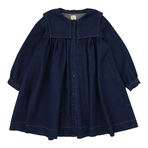 Lil Legs Pleated Sailor Dress - Navy Denim