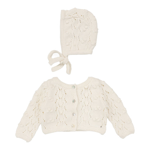 Lilette Popcorn Weave Cardigan Set - Cream