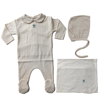Bebe Organic Bebe Collar Cherry Pointelle 3PC Set - Natural Blue