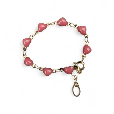 Studs Gold Plated Bracelet With Pink Enamel Hearts