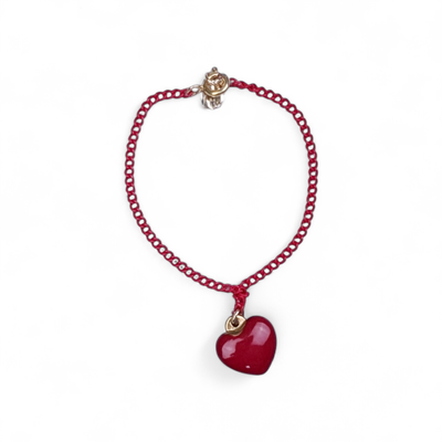 Studs Red Chain Bracelet With Hanging Red Heart
