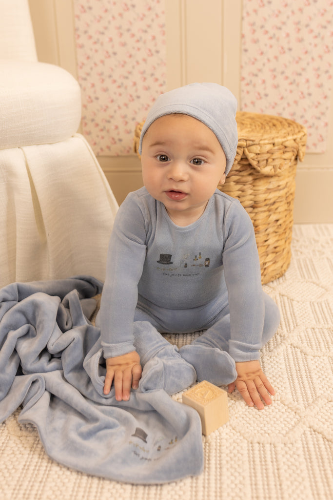 Bee & Dee Paraphernalia Velour Footie And Beanie - Crystal Blue