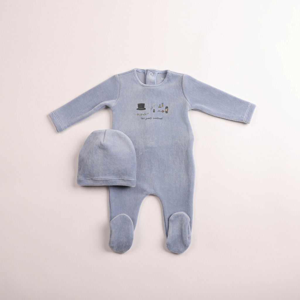 Bee & Dee Paraphernalia Velour Footie And Beanie - Crystal Blue