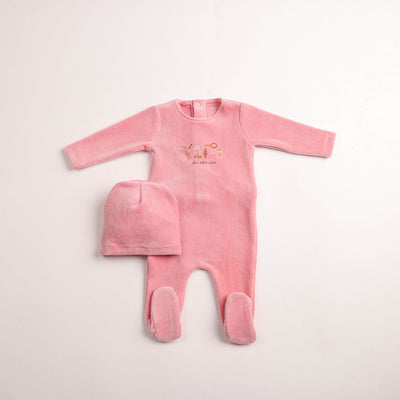 Bee & Dee Paraphernalia Velour Footie And Beanie - Dark Rose