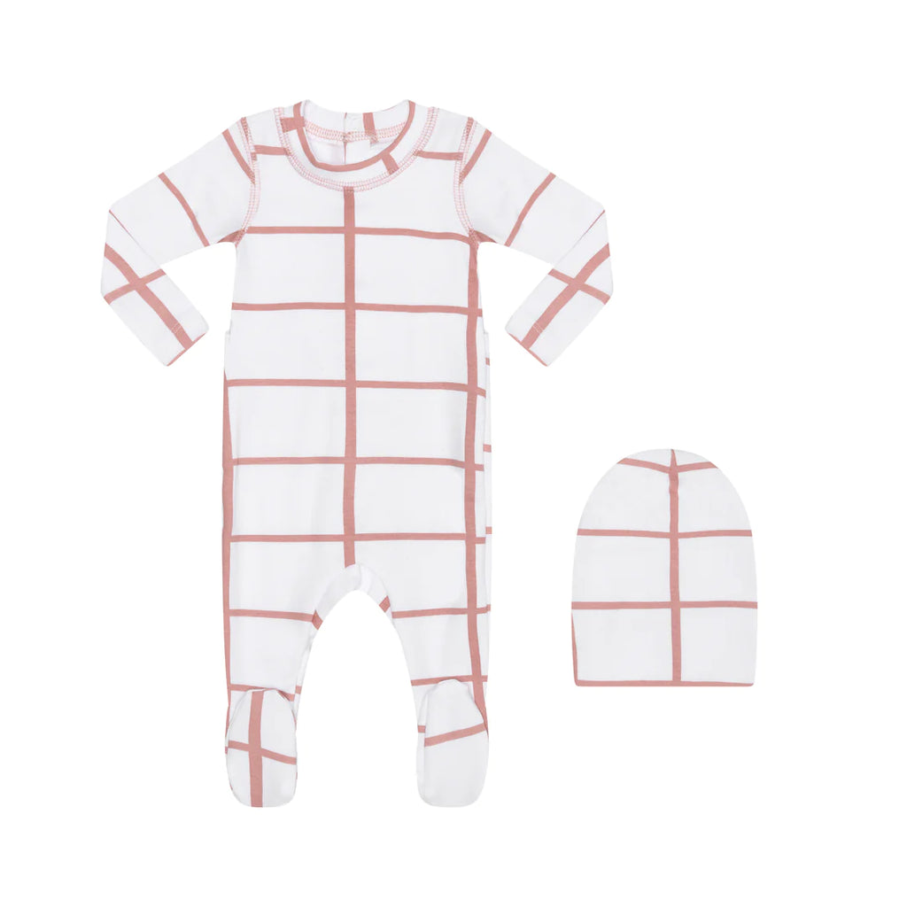 Heven PJ02 Grid Baby Pajama Footie Set - Pink