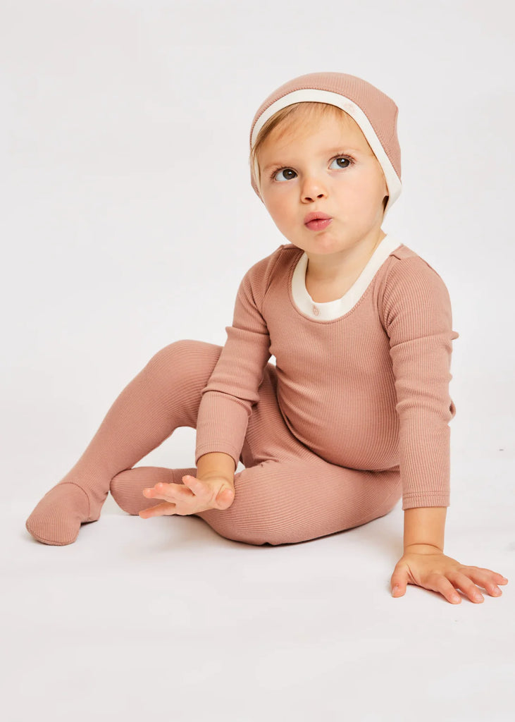 Little Parni Ribbed Cotton Stretchy and Matching Beanie - PINK