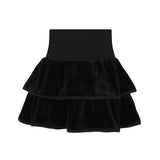 Parni Classic Velour Tiered Short Skirt - Black