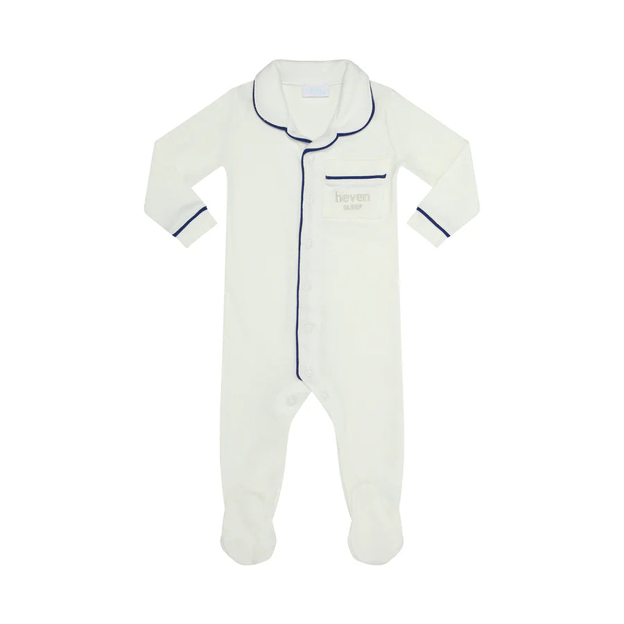 Heven One-Piece Lounge Button-Up Pajama PJ06 Ivory / Cobalt