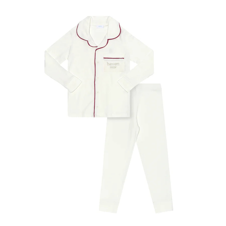 Heven Kids Long Sleeve Button-Up Pajama Set PJ05- Ivory / Fuschia