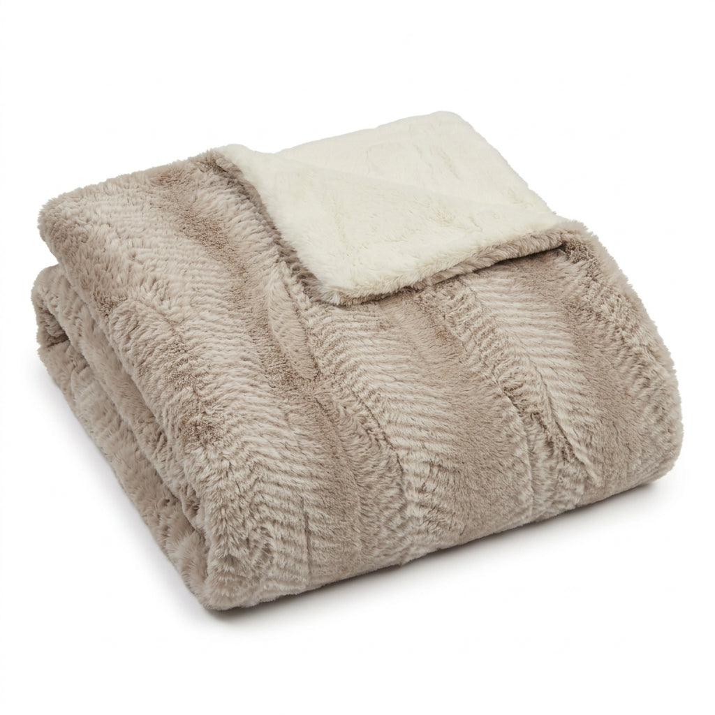 Peluche Feather Beige and Natural Lux Fur Blanket