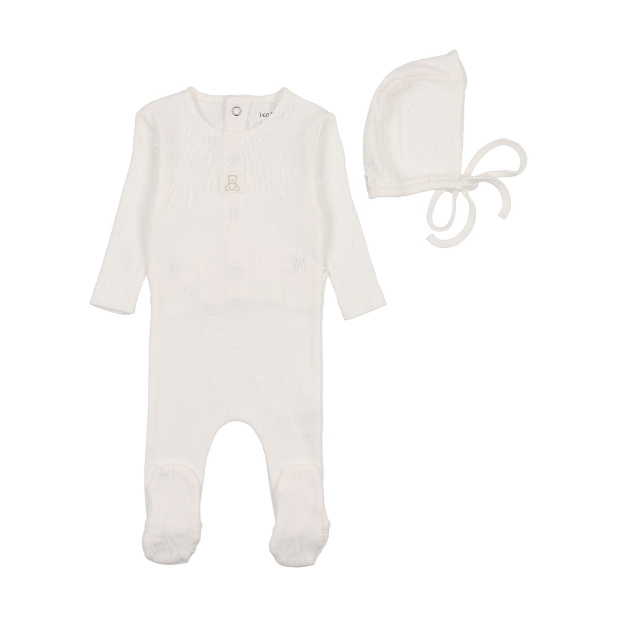 Bee & Dee knit Pointelle Footie with Bonnet