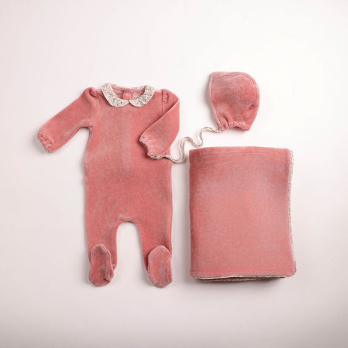 Bee & Dee Petites Fleurs Velour Layette Set - Pink Sand